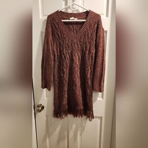 Somedays Lovin Cable Knit Fringe Tunic in Deep Brown